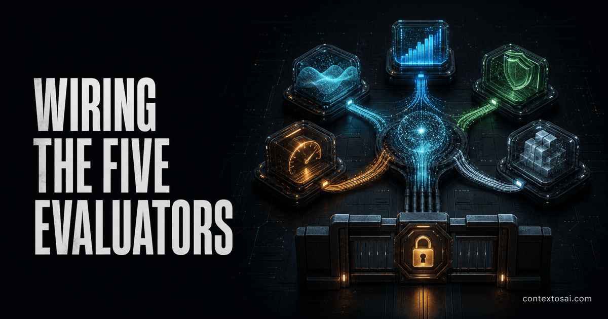 Wiring the Five Evaluators: Policy, Utility, Latency, Safety, Cost illustration